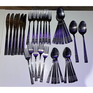 Lot of 37 Continental Silver CSS29‎ Stainless Flatware Floral Black Accent